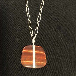 Vintage Silpada Tiger's Eye Pendant Necklace .925 Sterling